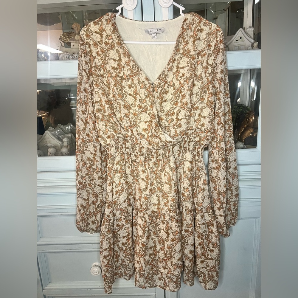 Hayden Long Sleeve Dress with Cream and Brown Paisley
